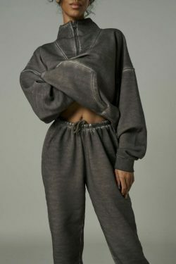Y2K Aesthetic Street Style Half-Zip Jacket Suit for Women