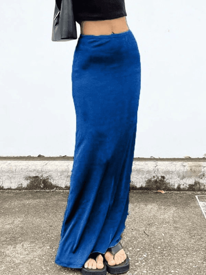 Y2K Aesthetic Stretchy Maxi Skirt in Coquette Style with Grunge Influence