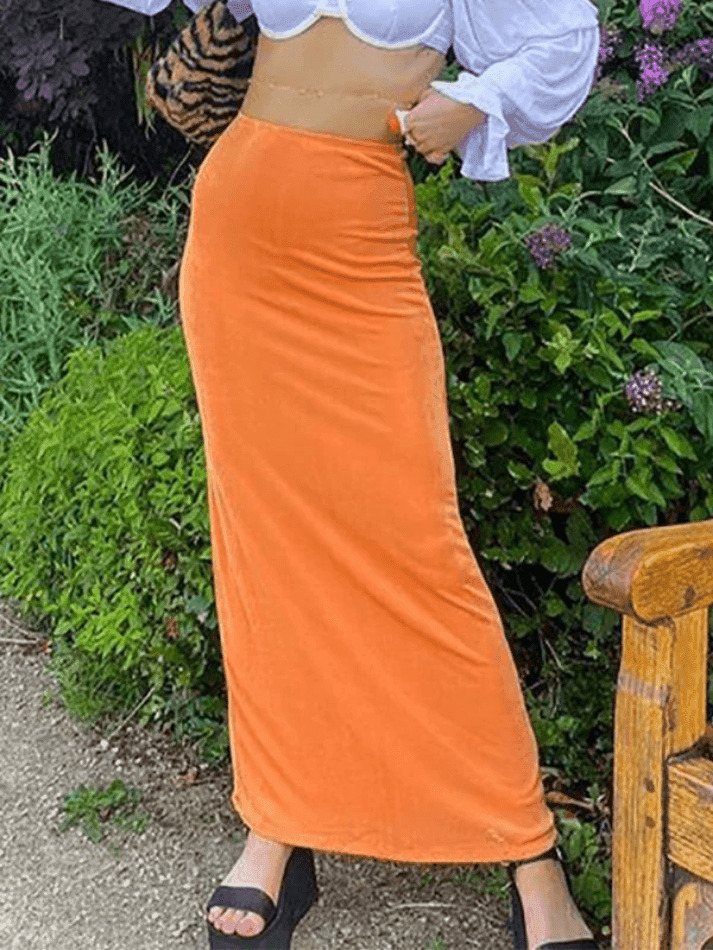Y2K Aesthetic Stretchy Maxi Skirt in Coquette Style with Grunge Influence