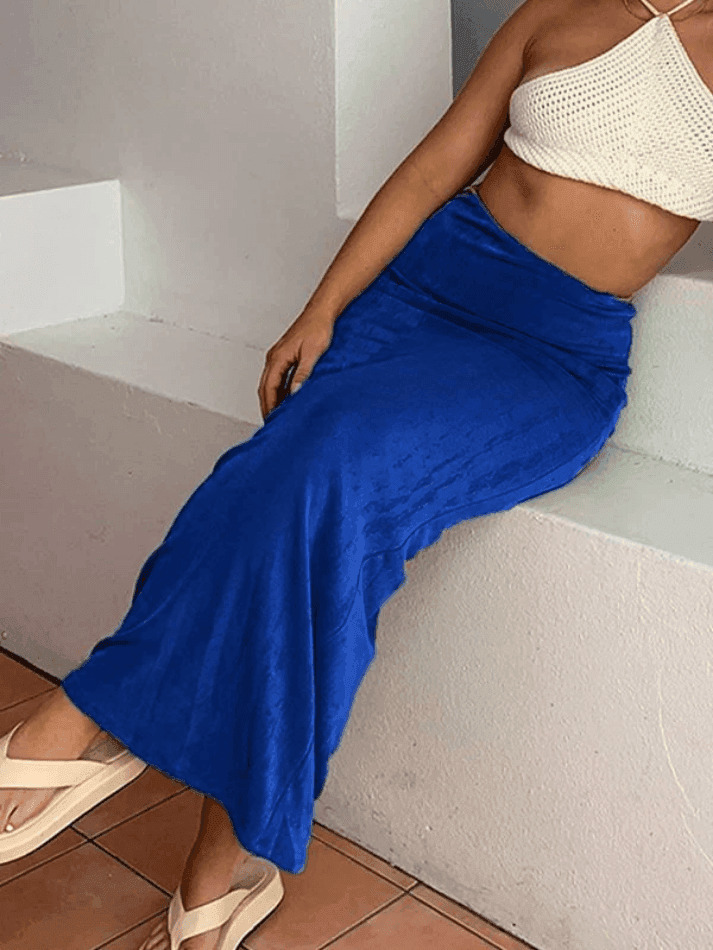 Y2K Aesthetic Stretchy Maxi Skirt in Coquette Style with Grunge Influence