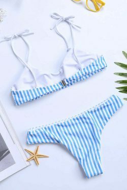 Y2K Aesthetic Stripe Halter String Bikinis - Coquette & Grunge Style Two Piece Swimsuits