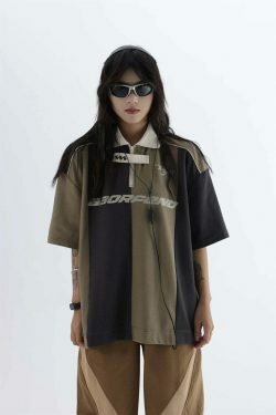 Y2K Aesthetic Stripe Sports Jersey for Women - Coquette & Grunge Style Fashion Statement