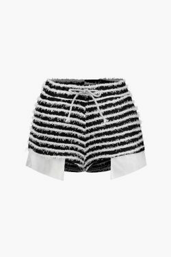 Y2K Aesthetic Stripe Tie Waist Shorts - Coquette Grunge Fashion & Pastel Goth