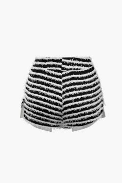 Y2K Aesthetic Stripe Tie Waist Shorts - Coquette Grunge Fashion & Pastel Goth