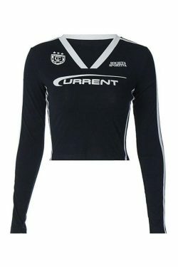 Y2K Aesthetic Stripe V-Neck Long Sleeve Tee for Women - Coquette & Grunge Style Fashion