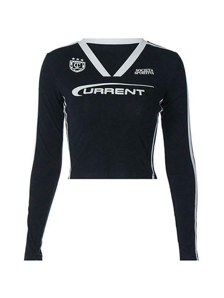 Y2K Aesthetic Stripe V-Neck Long Sleeve Tee for Women - Coquette & Grunge Style Fashion