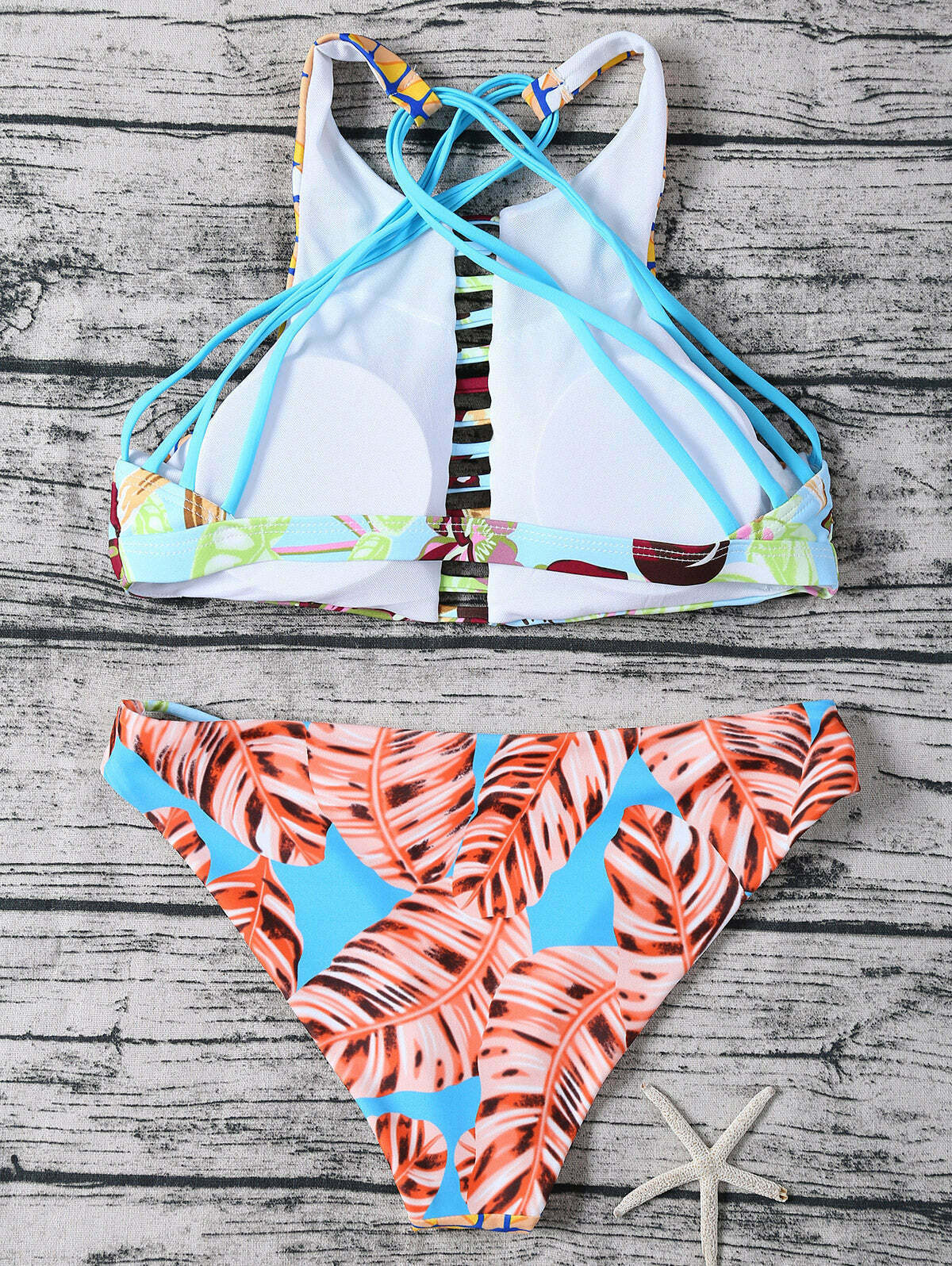 Y2K Aesthetic Striped Bandeau Bikini Set with Floral Accents