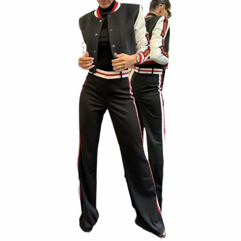 Y2K Aesthetic Striped Baseball Suit for Women - Coquette & Grunge Style, Cute Tops, Cargo Skirt