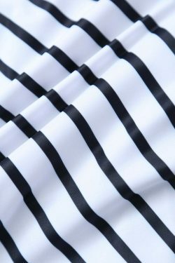 Y2K Aesthetic Striped Black Cut Out Swimsuit - Coquette & Grunge Style Fashion