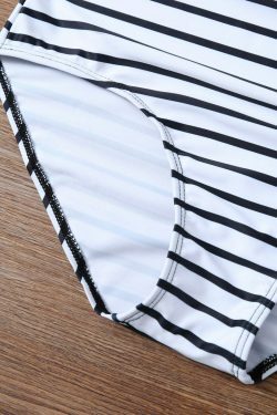 Y2K Aesthetic Striped Black Cut Out Swimsuit - Coquette & Grunge Style Fashion