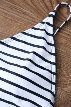 Y2K Aesthetic Striped Black Cut Out Swimsuit - Coquette & Grunge Style Fashion