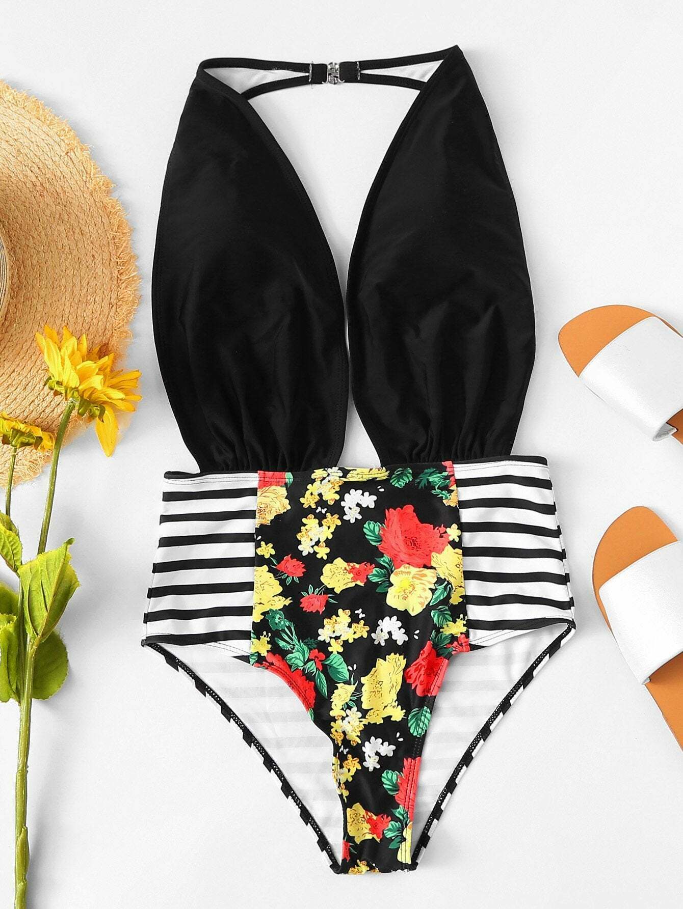 Y2K Aesthetic Striped Cutout Swimsuit - Coquette Grunge Fashion & Pastel Goth Vibes
