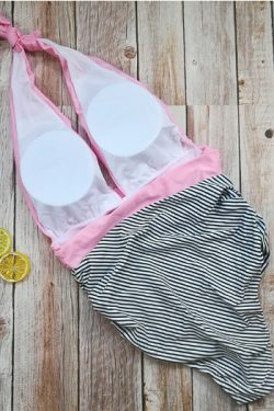 Y2K Aesthetic Striped Deep V-Neck One-Piece Bikini for Women - Coquette Fashion Swimwear