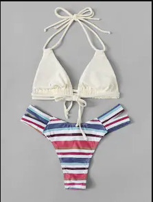 Y2K Aesthetic Striped Halter Bikini Set - Coquette Style, Grunge Fashion, Cute Tops, Pastel Goth