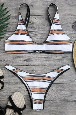 Y2K Aesthetic Striped High Cut Scoop Bikini Set for Niche Women Fashion