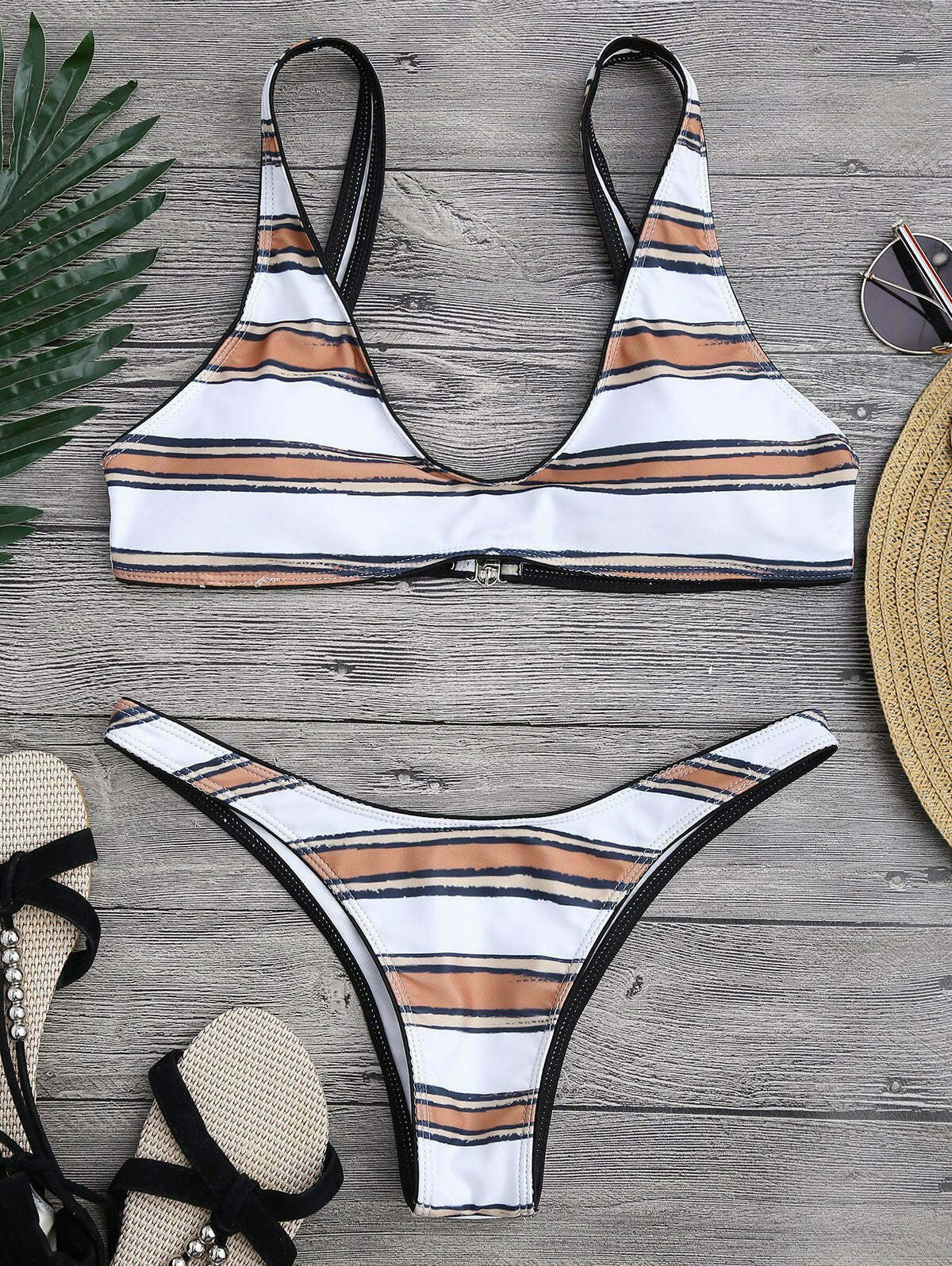 Y2K Aesthetic Striped High Cut Scoop Bikini Set for Niche Women Fashion