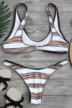 Y2K Aesthetic Striped High Cut Scoop Bikini Set for Niche Women Fashion