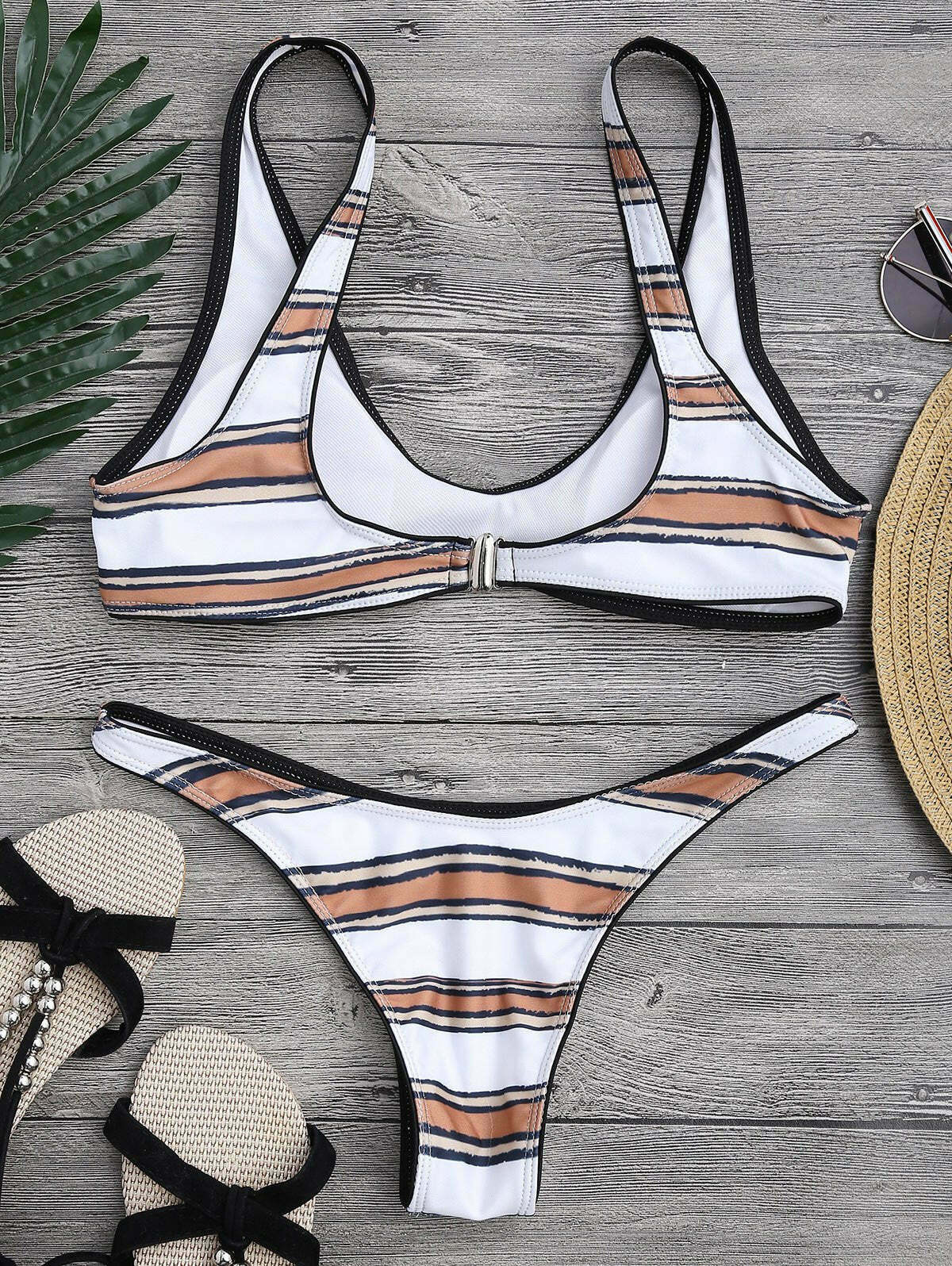 Y2K Aesthetic Striped High Cut Scoop Bikini Set for Niche Women Fashion