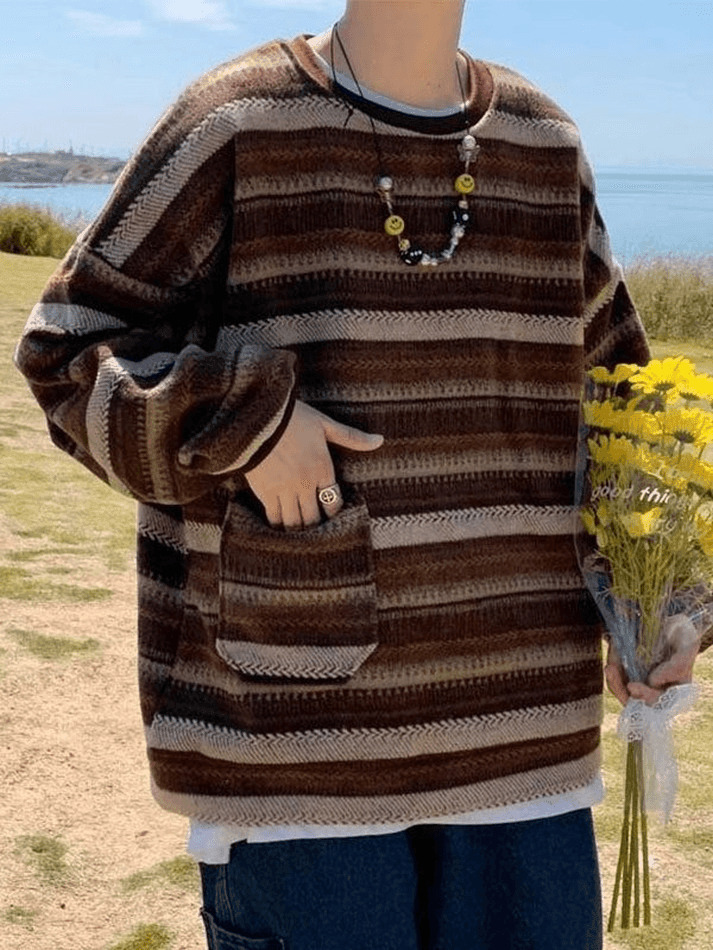 Y2K Aesthetic Striped Knit Sweater - Coquette & Grunge Style, Cute Tops, Pastel Goth, Cargo Skirt,