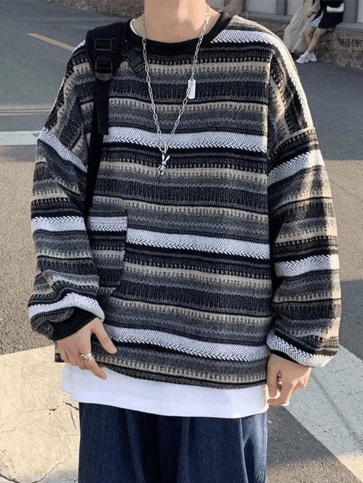 Y2K Aesthetic Striped Knit Sweater - Coquette & Grunge Style, Cute Tops, Pastel Goth, Cargo Skirt,
