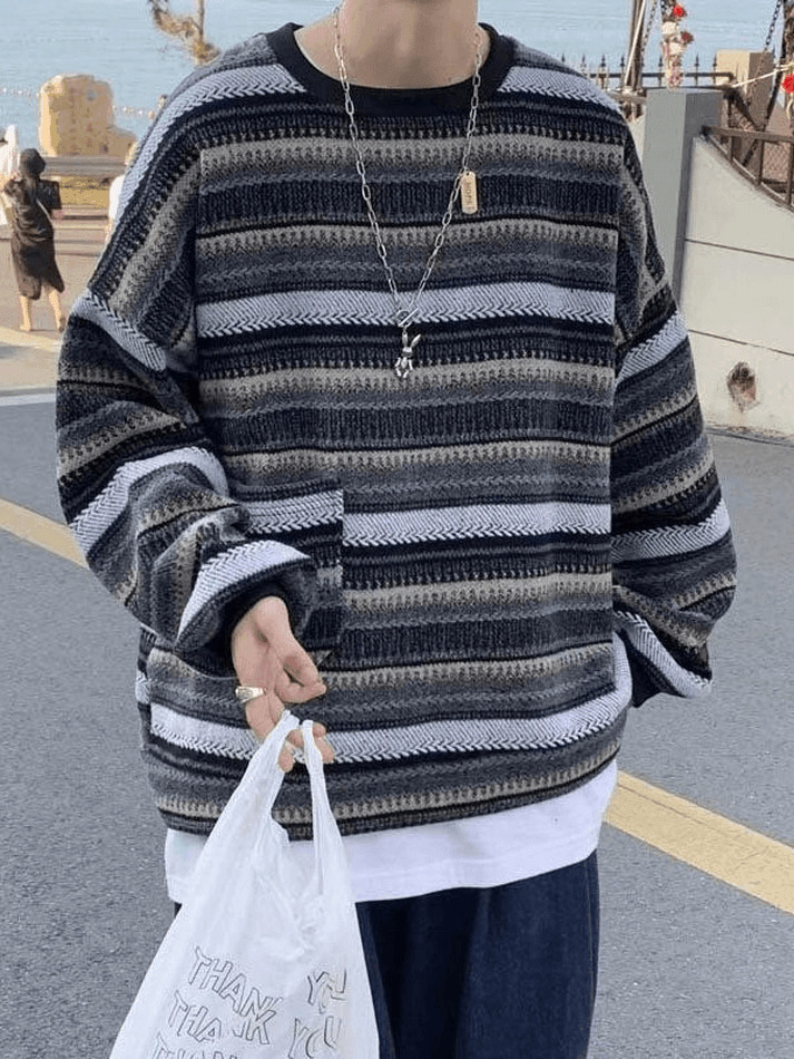 Y2K Aesthetic Striped Knit Sweater - Coquette & Grunge Style, Cute Tops, Pastel Goth, Cargo Skirt,