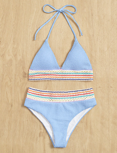 Y2K Aesthetic Striped Neck-Hanging Split Two-Piece Bikini - Coquette Fashion
