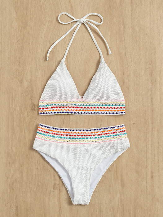 Y2K Aesthetic Striped Neck-Hanging Split Two-Piece Bikini - Coquette Fashion