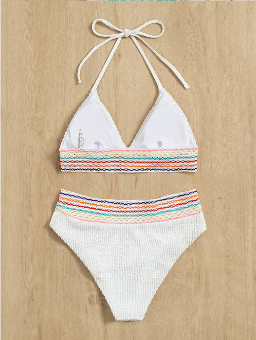 Y2K Aesthetic Striped Neck-Hanging Split Two-Piece Bikini - Coquette Fashion