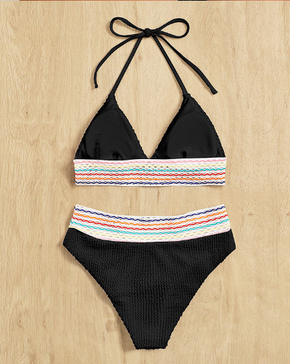 Y2K Aesthetic Striped Neck-Hanging Split Two-Piece Bikini - Coquette Fashion