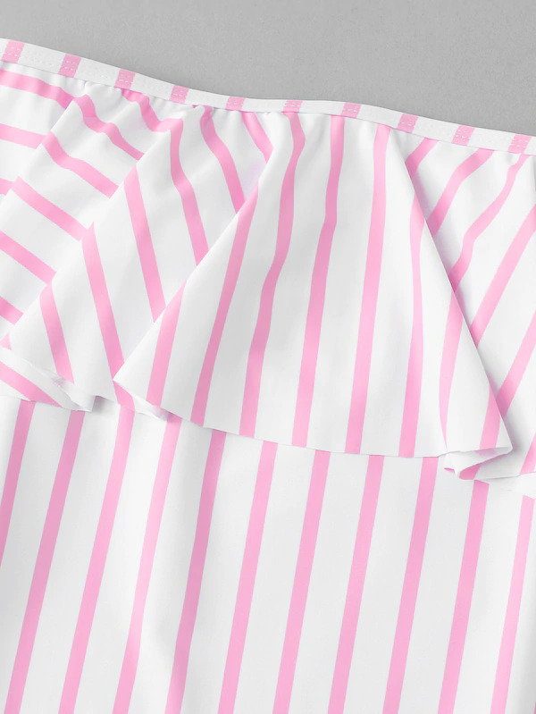 Y2K Aesthetic Striped Off-Shoulder Swimsuit - Coquette Style for Niche Women Fashion