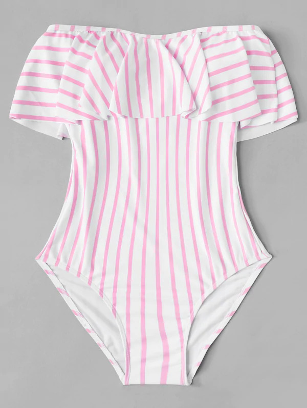 Y2K Aesthetic Striped Off-Shoulder Swimsuit - Coquette Style for Niche Women Fashion