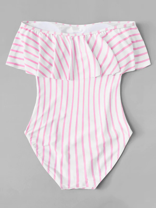 Y2K Aesthetic Striped Off-Shoulder Swimsuit - Coquette Style for Niche Women Fashion