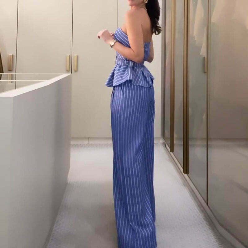 Y2K Aesthetic Striped Tube Top & Casual Pants Suit for Women - Coquette & Grunge Style