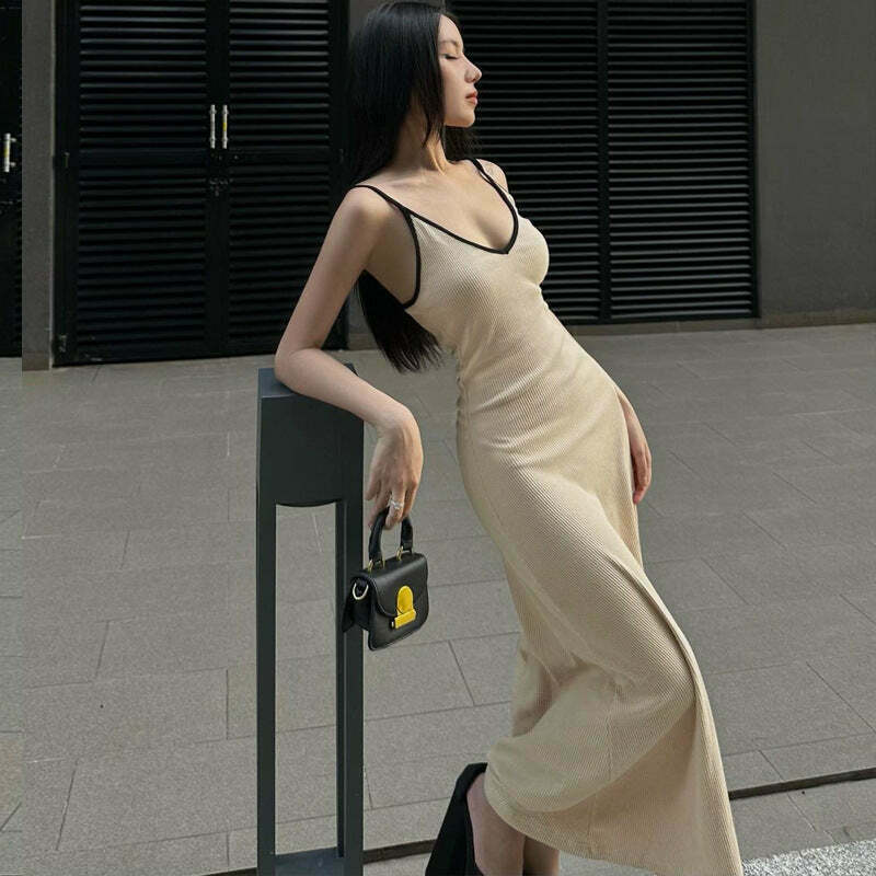 Y2K Aesthetic Suspender Dress with V-Neck and Grunge Style, Coquette Fashion for Women