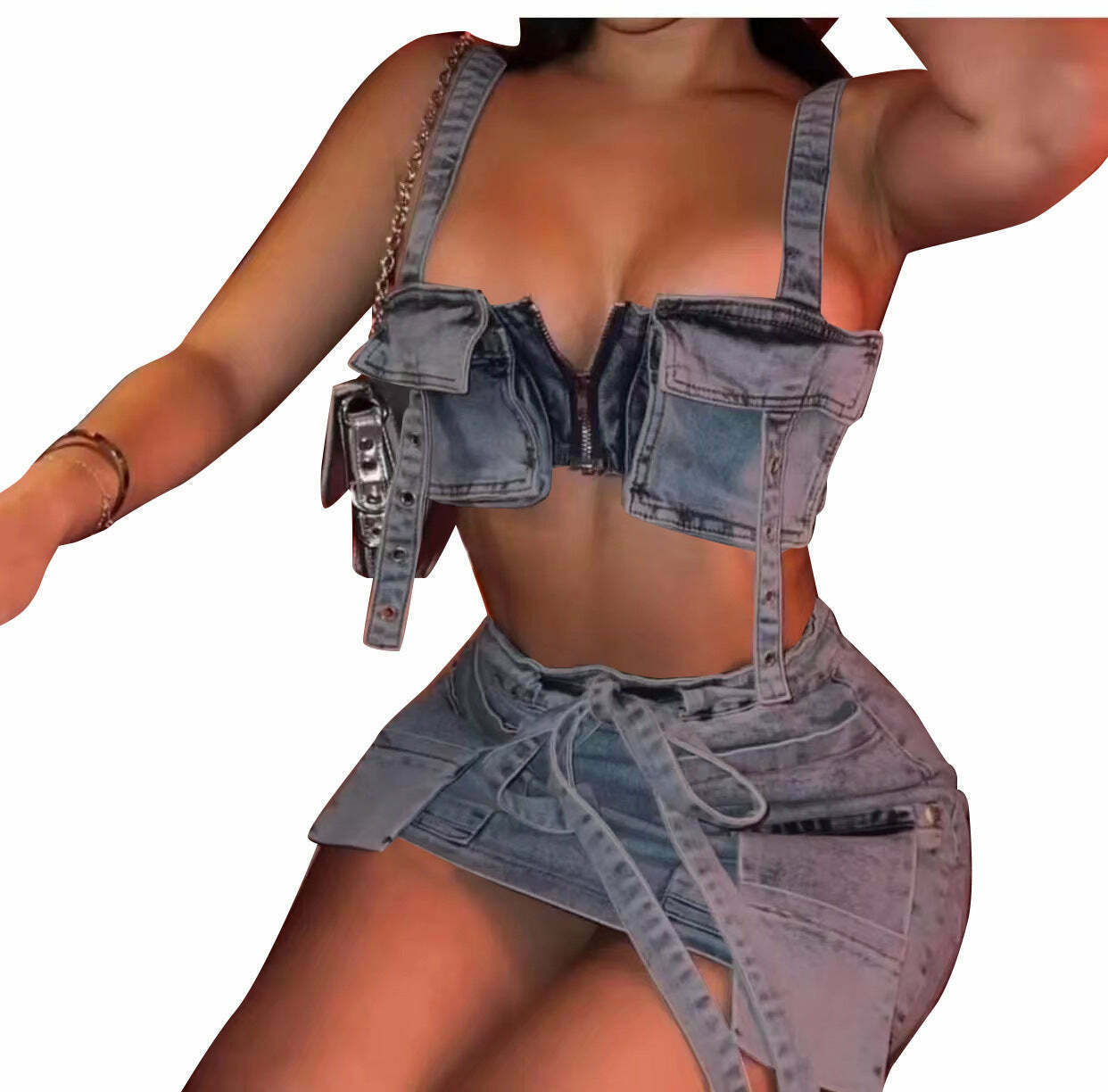Y2K Aesthetic Suspender Skirt Set - Coquette Style Tube Top & Cargo Skirt for Women
