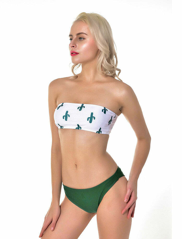Y2K Aesthetic Sweet Cactus Bandeau Bikini Set - Coquette Style for Niche Women Fashion