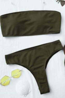Y2K Aesthetic Textured High Leg Bandeau Bikini Set