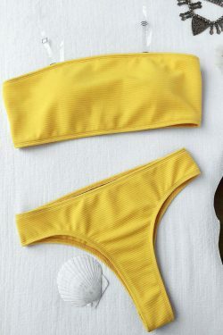 Y2K Aesthetic Textured High Leg Bandeau Bikini Set