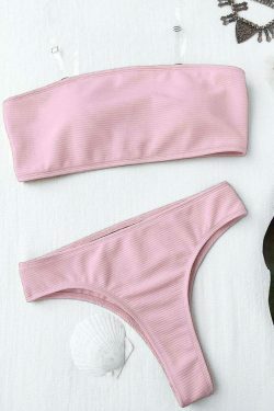 Y2K Aesthetic Textured High Leg Bandeau Bikini Set