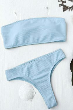 Y2K Aesthetic Textured High Leg Bandeau Bikini Set