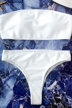 Y2K Aesthetic Textured High Leg Bandeau Bikini Set
