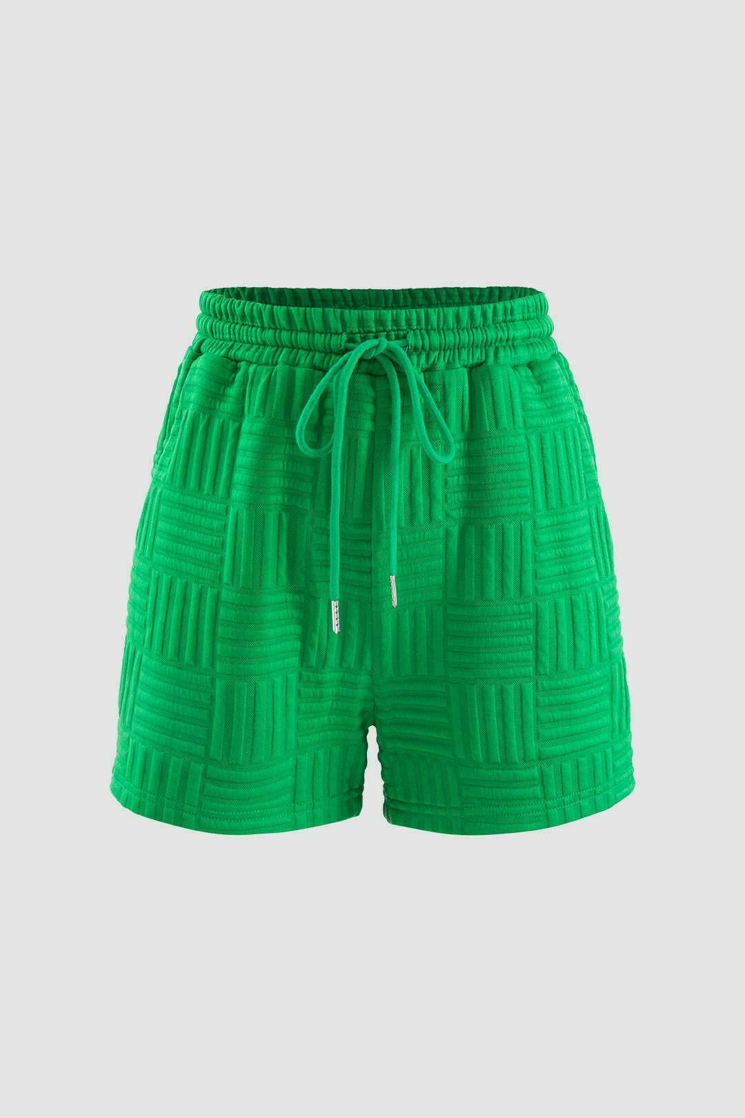 Y2K Aesthetic Textured Hooded T-Shirt and Drawstring Shorts Set for Women