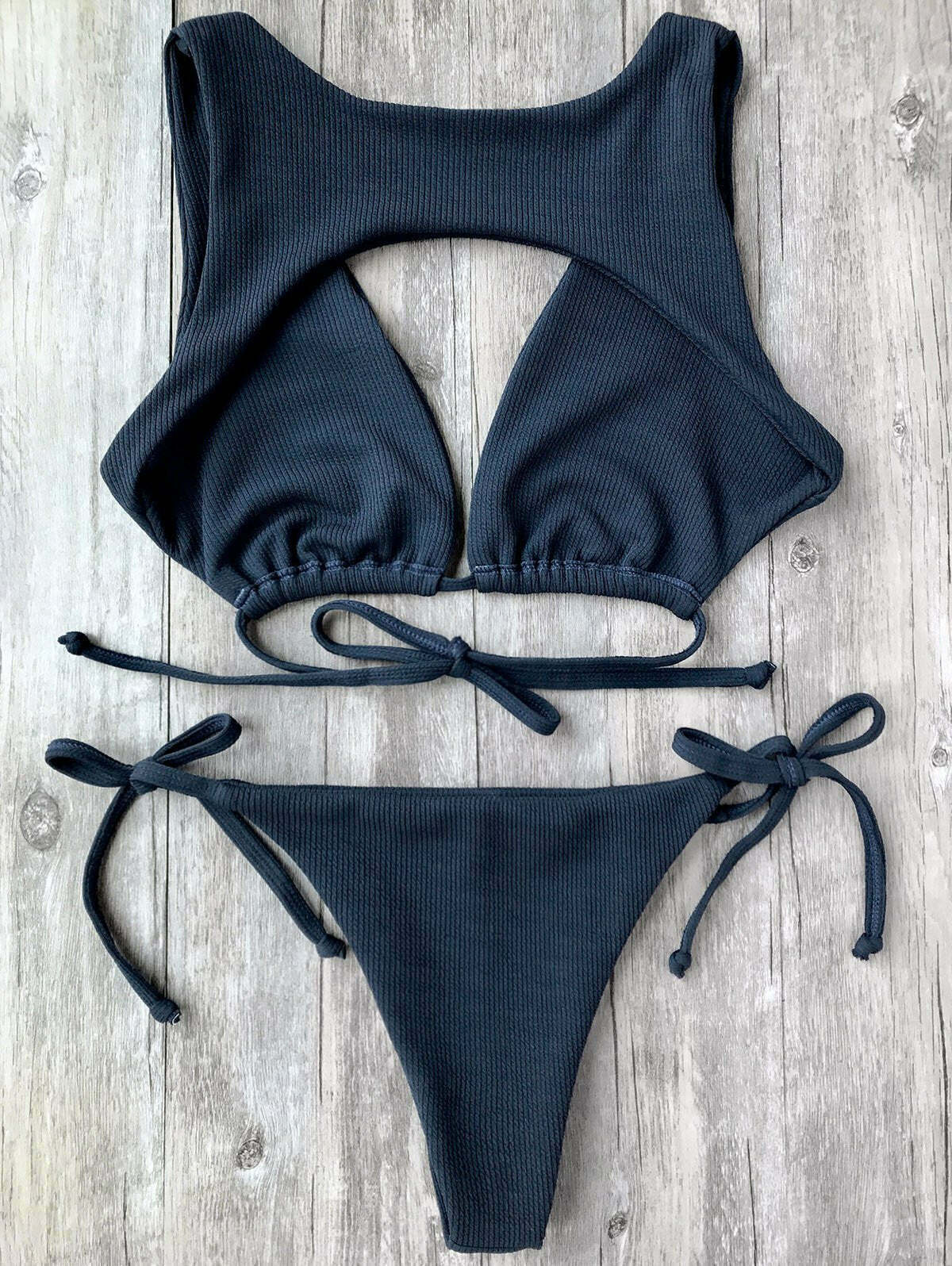 Y2K Aesthetic Textured Plunge Bathing Suit - Coquette Grunge Fashion & Pastel Goth Vibes