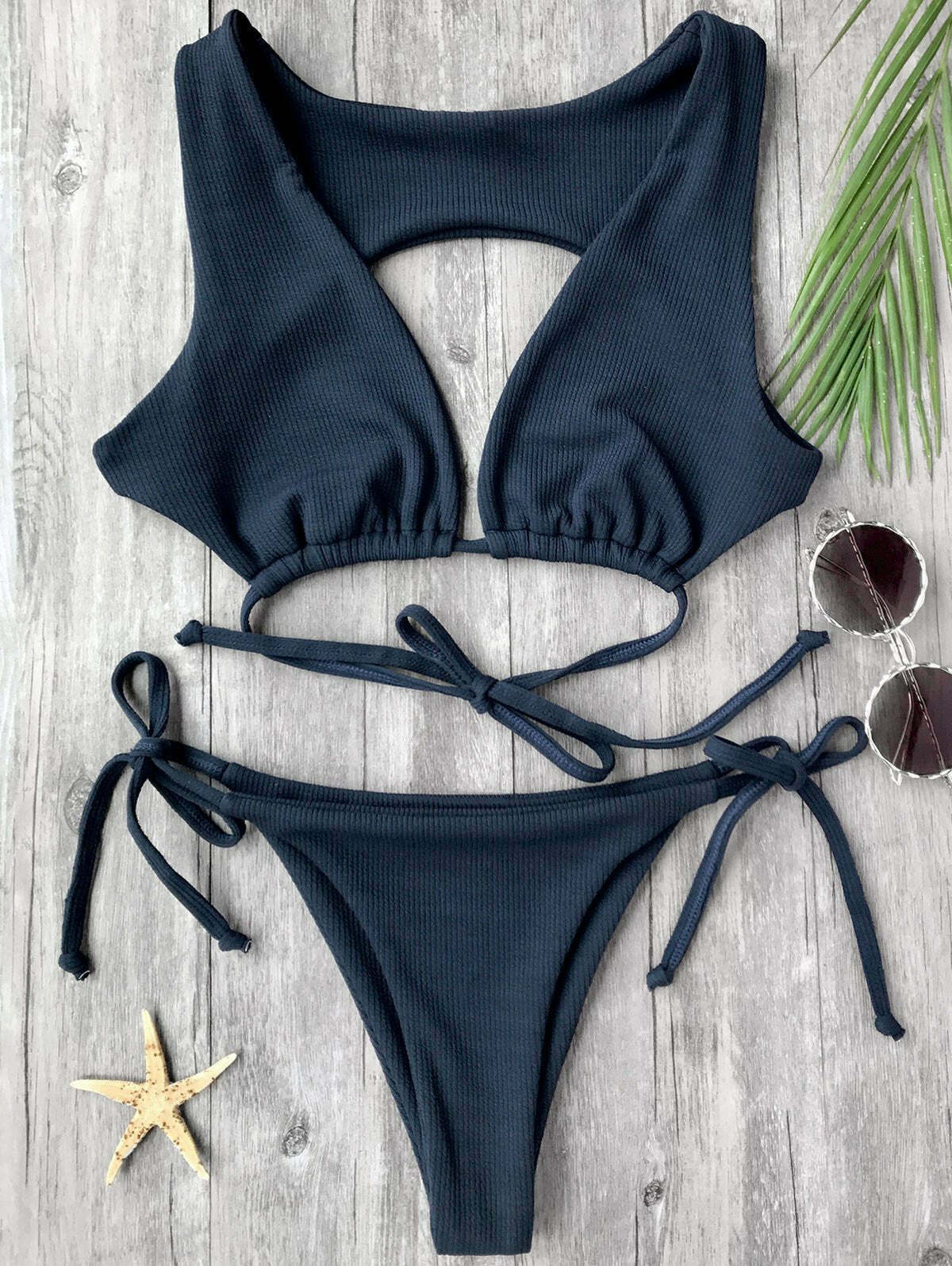 Y2K Aesthetic Textured Plunge Bathing Suit - Coquette Grunge Fashion & Pastel Goth Vibes