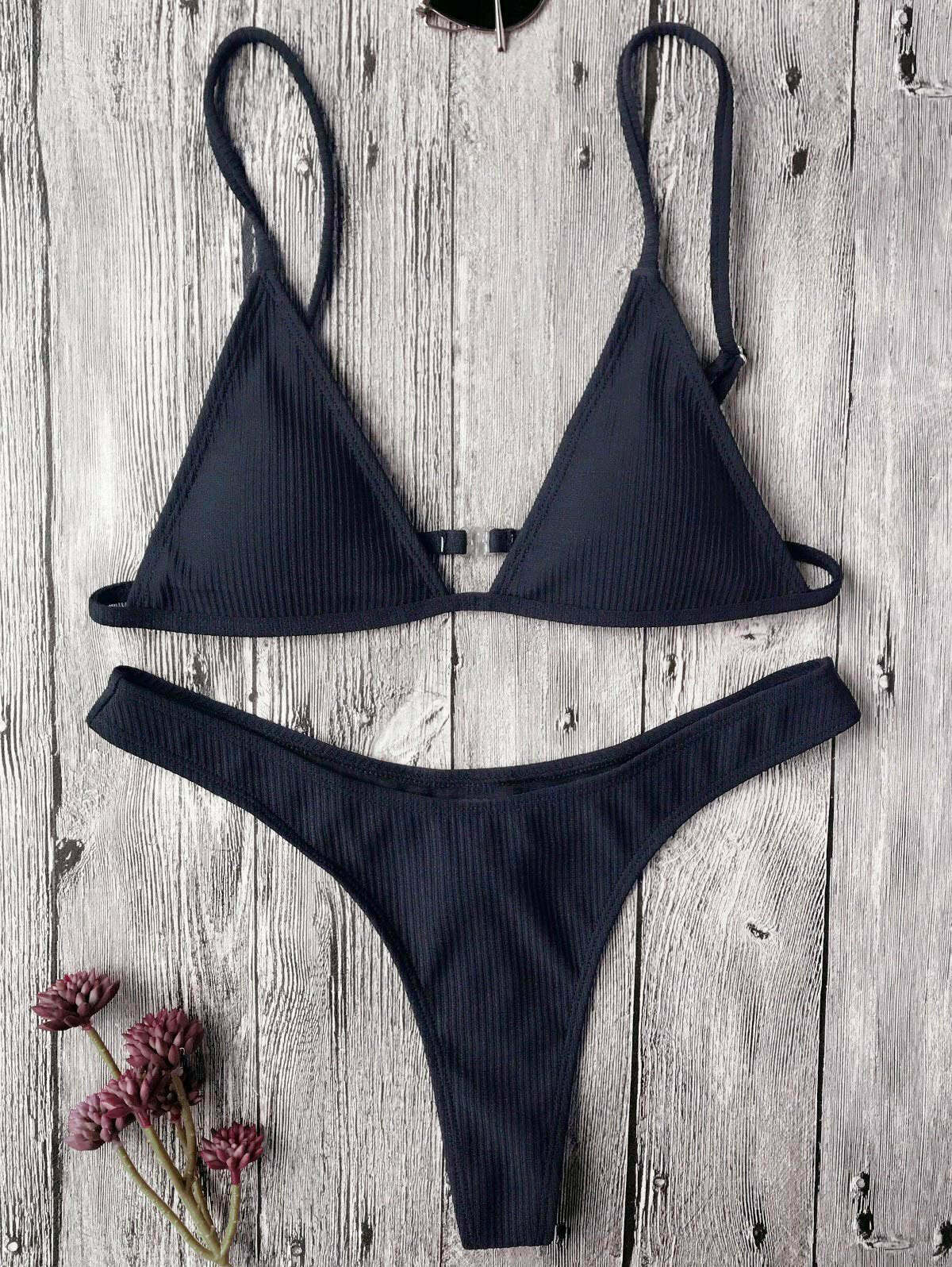 Y2K Aesthetic Textured Plunge Bikini Set with Coquette Style and Grunge Aesthetic