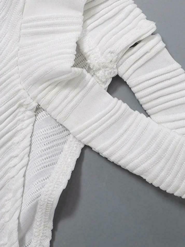 Y2K Aesthetic Textured Slanted Shoulder Irregular Hem Long Sleeve Tee