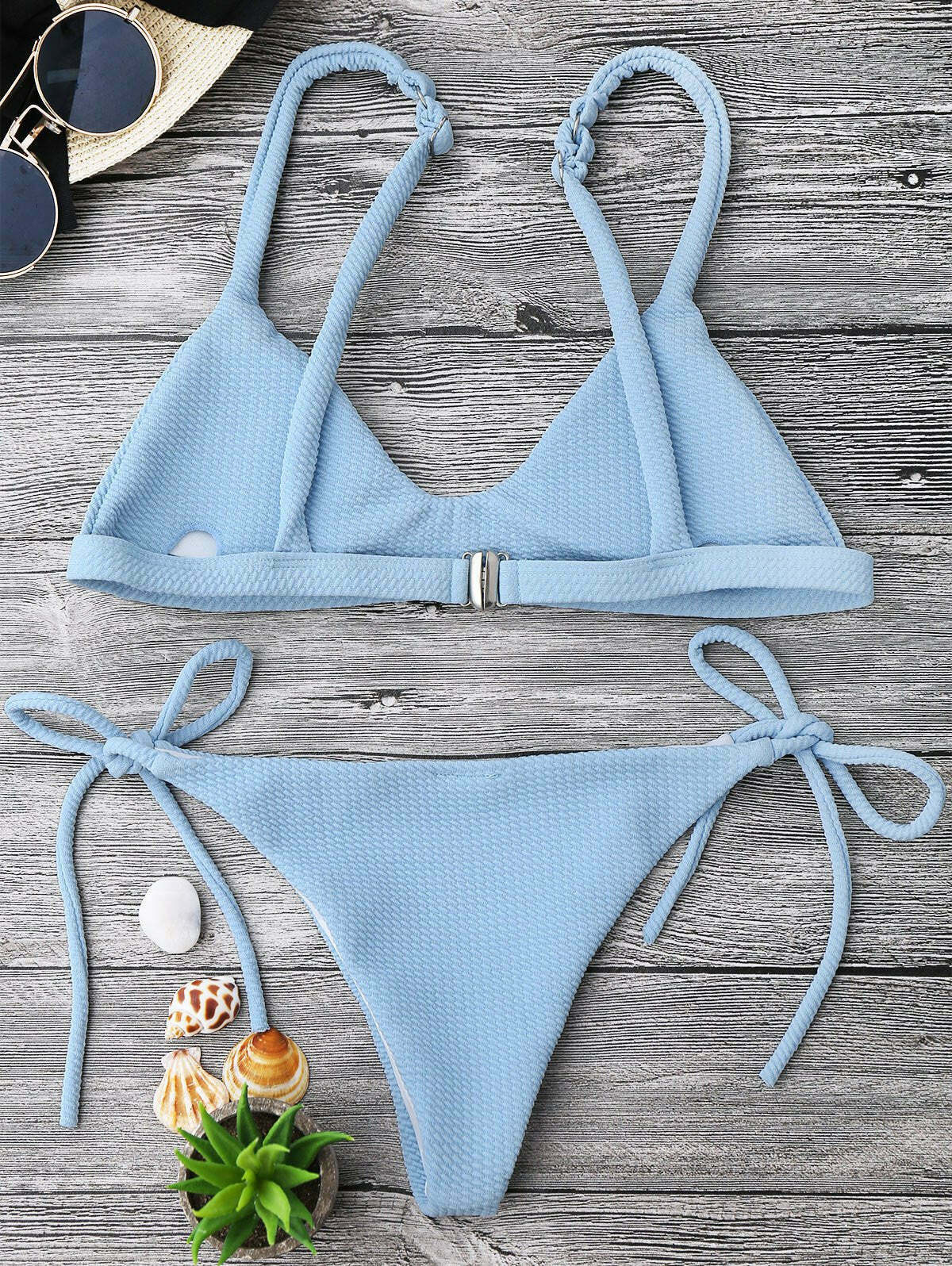 Y2K Aesthetic Textured Tie Side Scoop Bikini Set - Retro-inspired Swimwear for Trendy Women