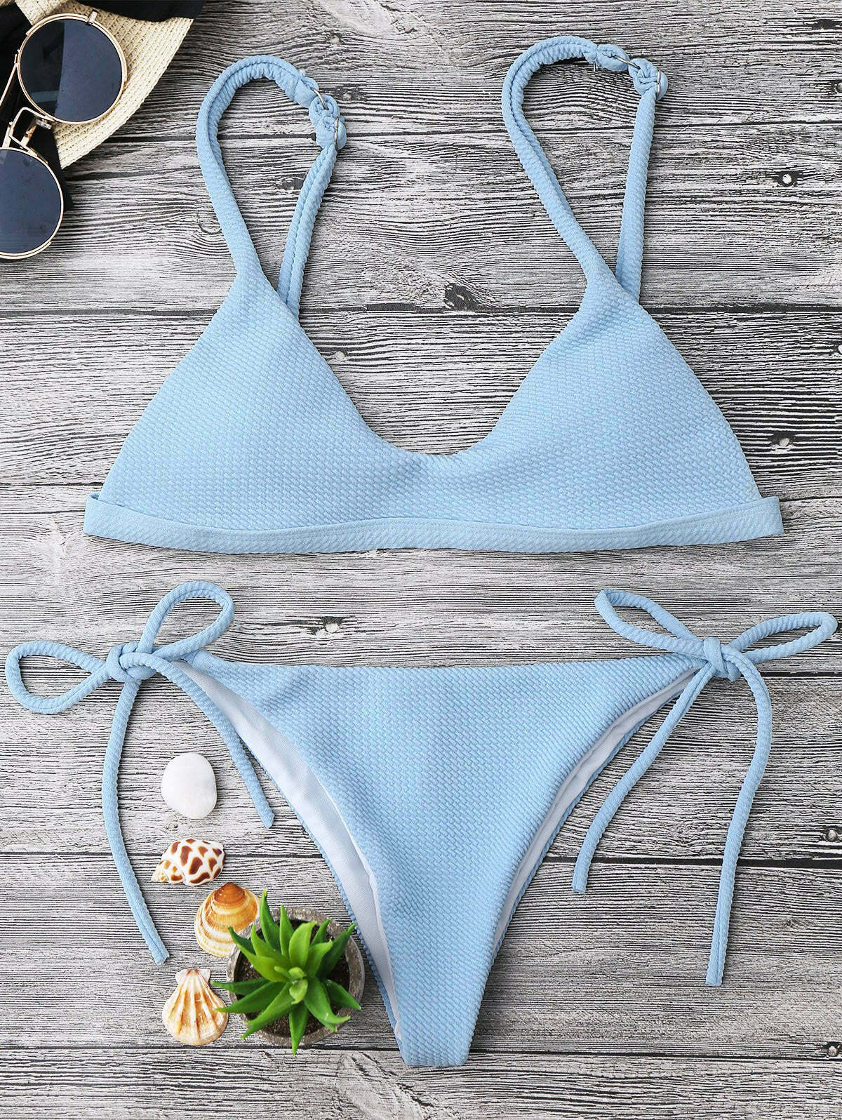 Y2K Aesthetic Textured Tie Side Scoop Bikini Set - Retro-inspired Swimwear for Trendy Women