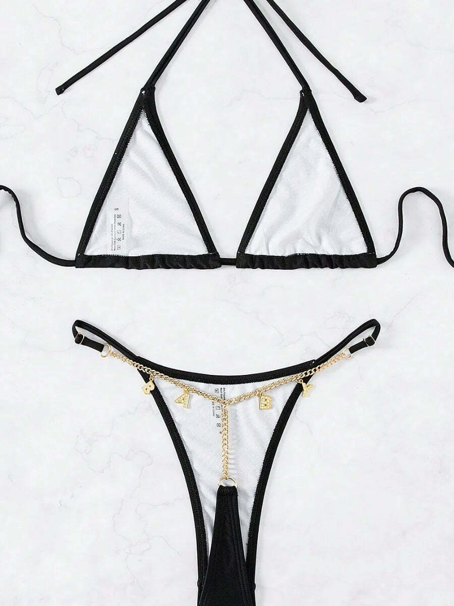 Y2K Aesthetic Thong Bikini with Decorative Chain - Coquette Style for Women's Fashion