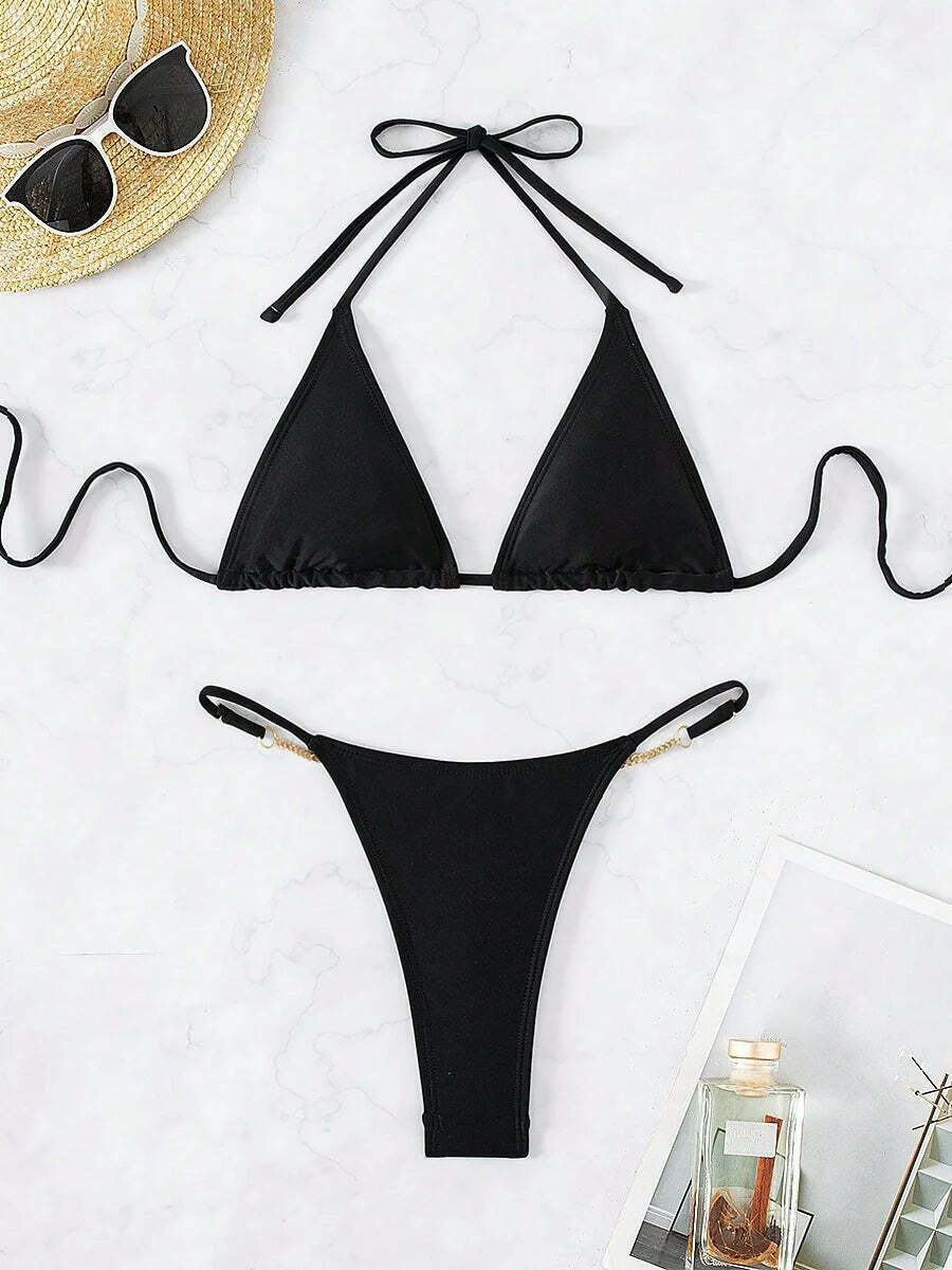Y2K Aesthetic Thong Bikini with Decorative Chain - Coquette Style for Women's Fashion